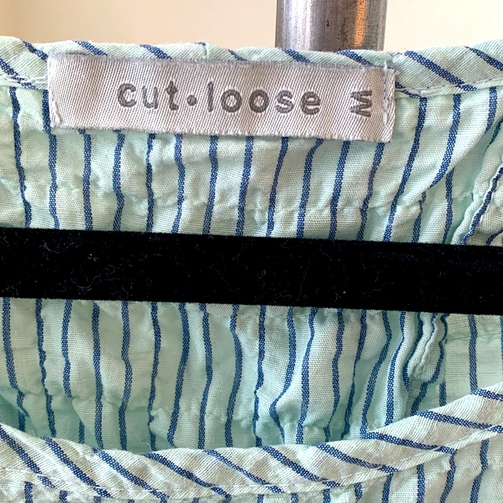 cut loose sz M Crinkled Aqua Striped Top lagenlook layers made in USA Coastal - Picture 4 of 6